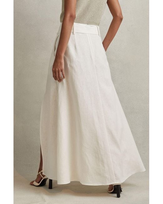 Reiss Natural Abigail - White High Rise Linen Maxi Skirt, Us 14