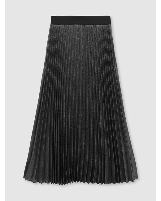Reiss Black Metallic Pleated Midi Skirt