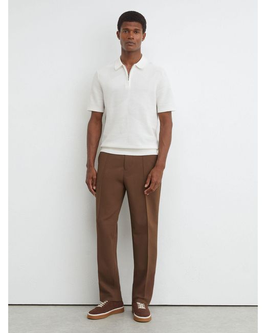 Reiss White Cotton-Blend Chevron-Knit Half-Zip Polo for men