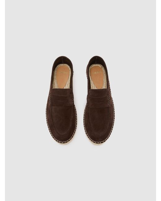 Reiss Brown Suede Penny Loafer Espadrilles for men
