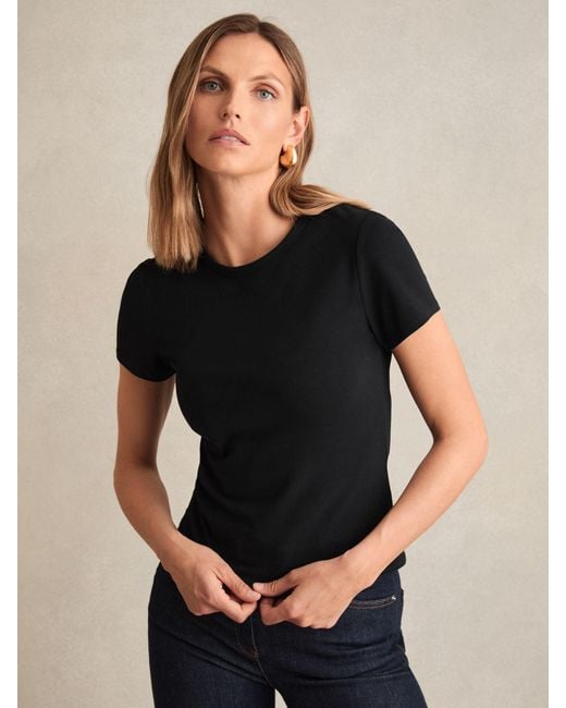 Reiss Jolie - Black Stretch-cotton Crew-neck T-shirt, S (us 4-6)