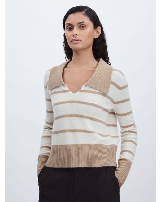 Madeleine Thompson Gray Cashmere Open Collar Striped Jumper