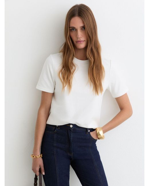 Reiss Blue Stretch-Cotton Ribbed-Neck T-Shirt