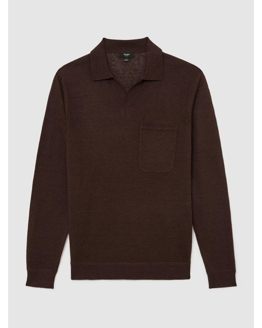 Reiss Multicolor Oaklands - Chocolate Brown Linen Open-collar Regular-fit Polo Shirt, Xs for men