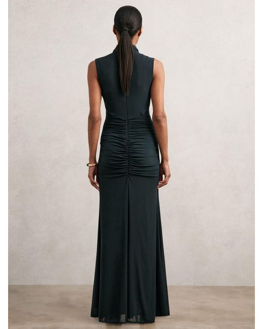 Reiss Green Ruched Sleeveless Maxi Dress