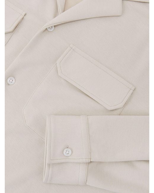 Reiss Natural Delmer - Light Stone Jersey Twin-pocket Cuban-collar Overshirt, L for men