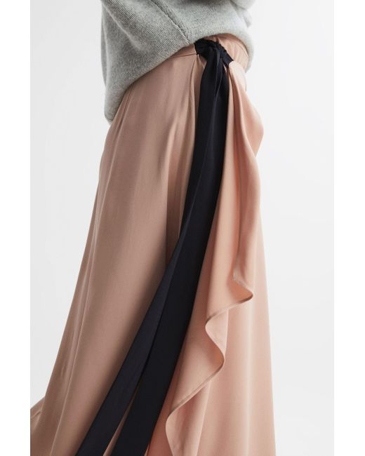 Reiss Natural Ria - Nude Contrast Bow Midi Skirt