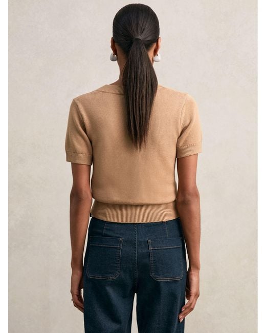 Reiss White Valerie Cotton-Wool Knit V-Neck Top