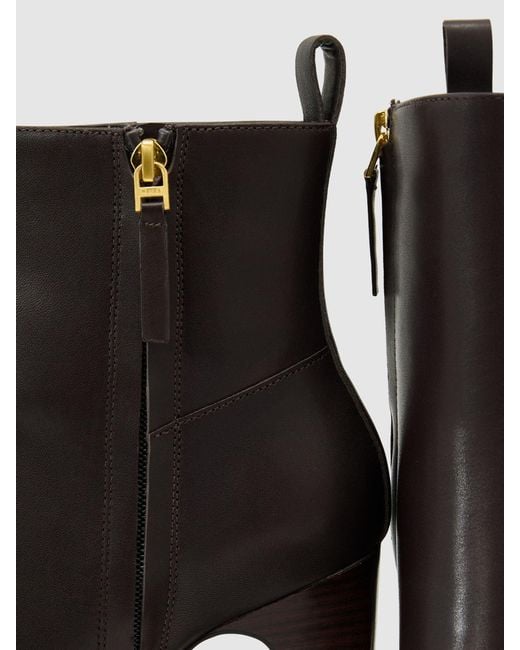 Reiss Brown Leather Chisel-Toe Block-Heel Ankle Boots