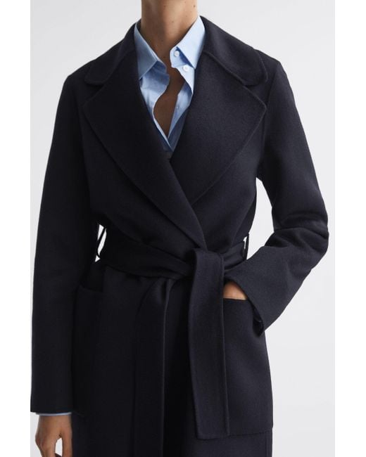 Reiss Blue Lucia - Navy Relaxed Double Breasted Wool Blindseam Coat