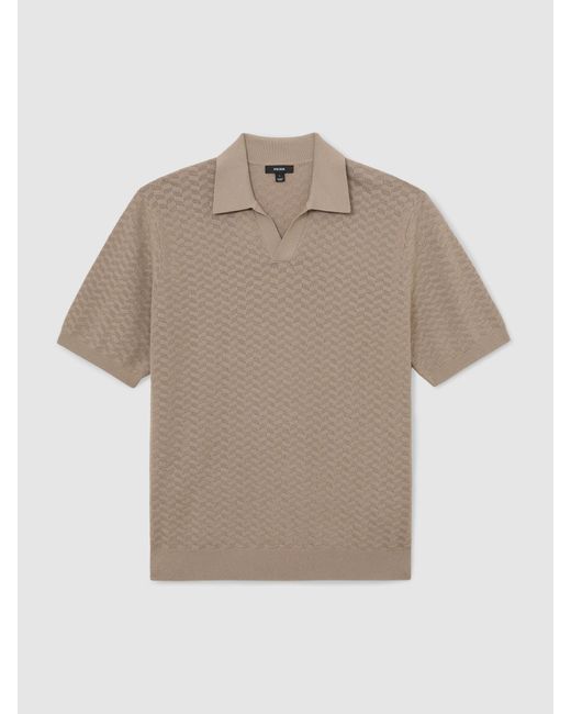 Reiss Multicolor Textured-Knit Open-Collar Polo Shirt for men