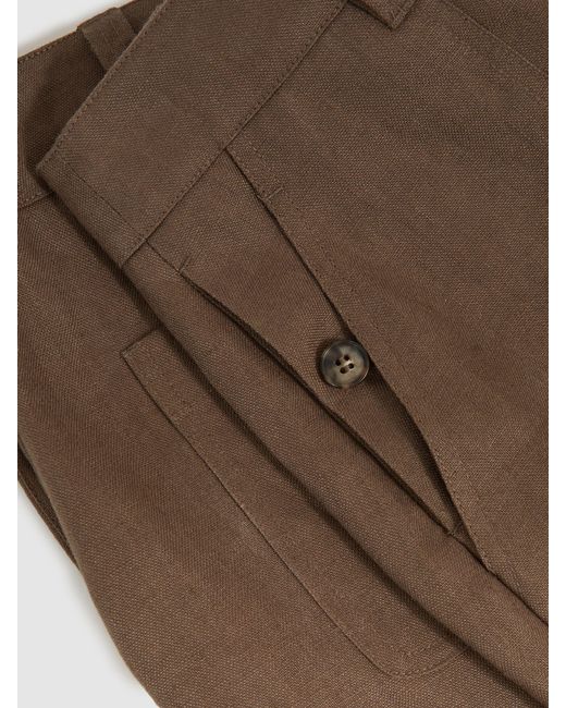 Reiss Brown Petite Linen Wide-Leg Trousers