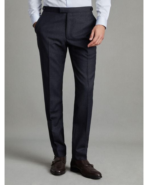 Reiss Blue Dunn - Navy Slim Fit Wool Textured Trousers, 42w X 31l (uk 42 R) for men