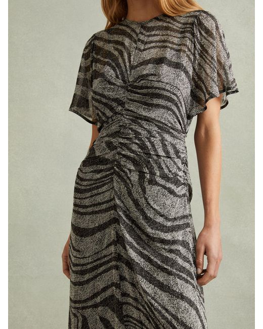 Reiss Green Animal Print Midi Dress