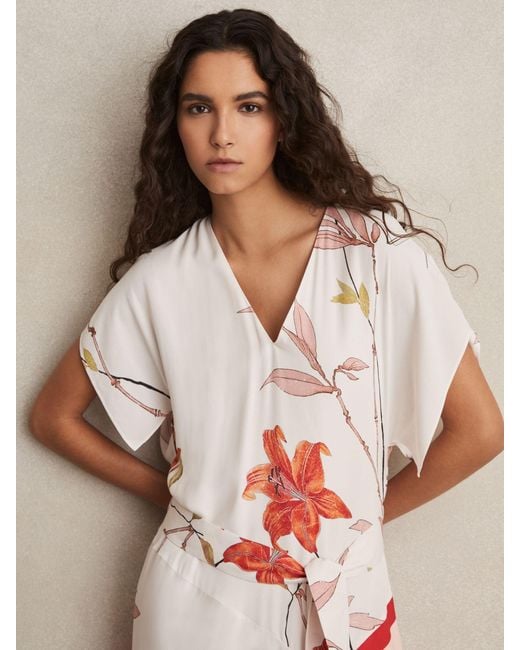 Reiss Red Floral Stripe-Print Maxi Dress