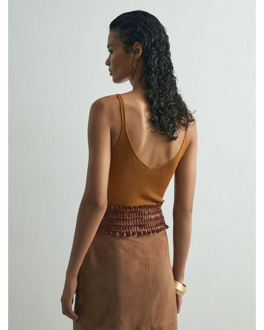 ATELIER Brown Silk-Blend Rib-Knit Cami