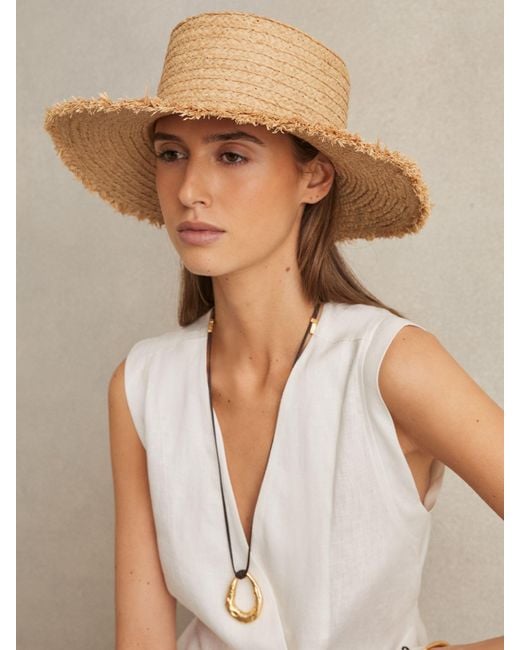 Reiss Natural Straw Boater Hat, S & M