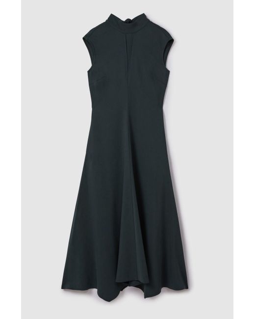 Reiss Blue Libby - Dark Green Petite Fitted Asymmetric Midi Dress