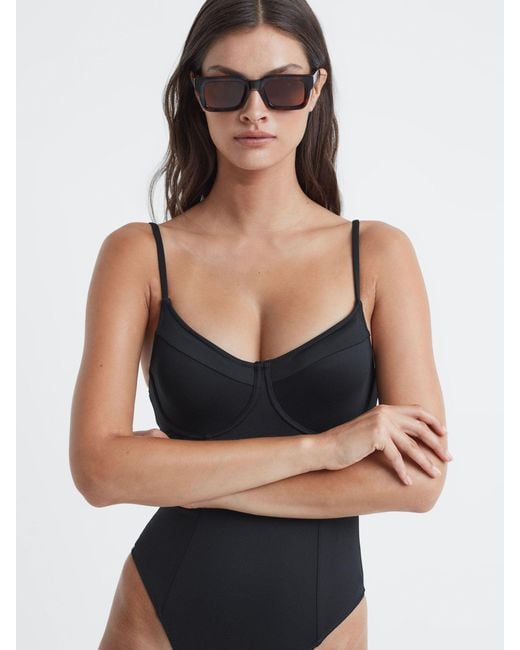 GOOD AMERICAN Blue Black Compression Swimsuit