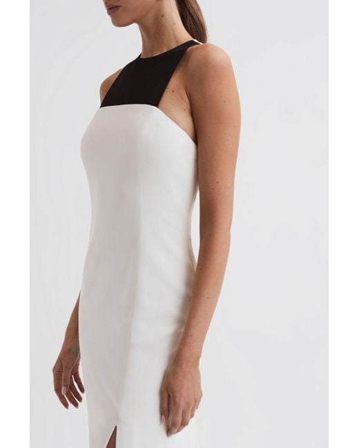 Reiss White Reya - Ivory Colourblock Fitted Maxi Dress