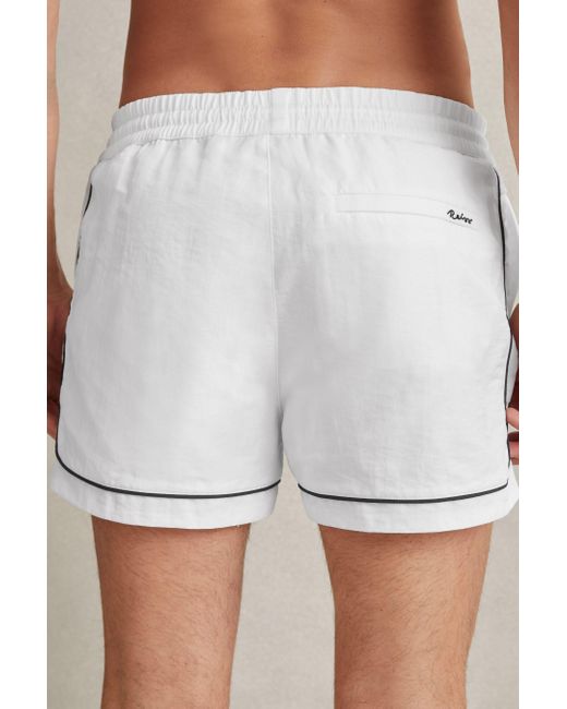 Reiss Azure - White Piped Drawstring Swim Shorts for men