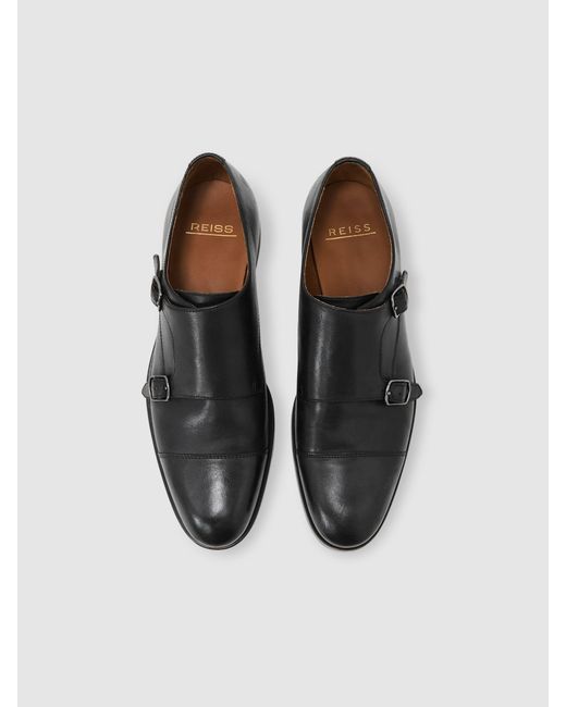 Reiss Amalfi - Black Leather Double Monk Strap Shoes, Us 11 (uk 10) for men
