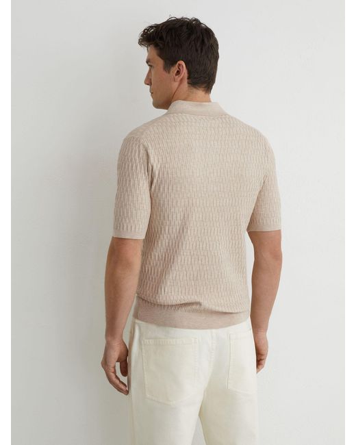 Reiss White Textured-Knit Half-Button Polo Shirt for men