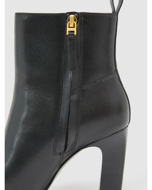 Reiss Black Leather Chisel-Toe Block-Heel Ankle Boots