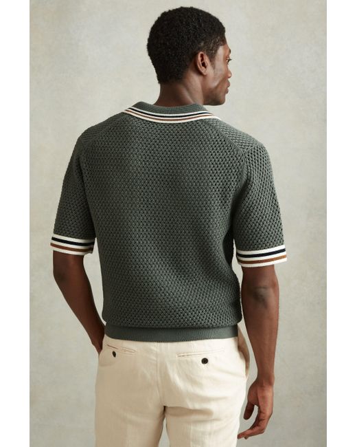 Reiss Coulson - Dark Sage Green Cotton Blend Crochet Shirt for men
