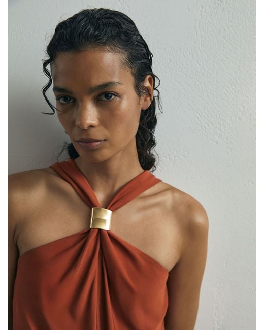 ATELIER Brown Hardware-detail Draped Maxi Dress