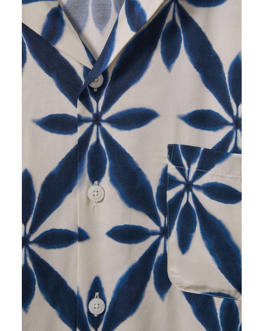 Reiss Multicolor Marabel - Ecru/navy Relaxed Printed Cuban Collar Shirt for men