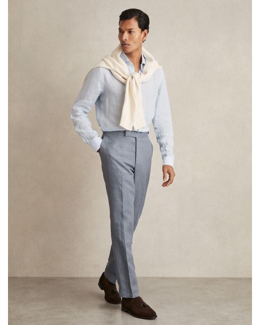 Reiss Natural Linen Slim-Fit Suit Trousers for men