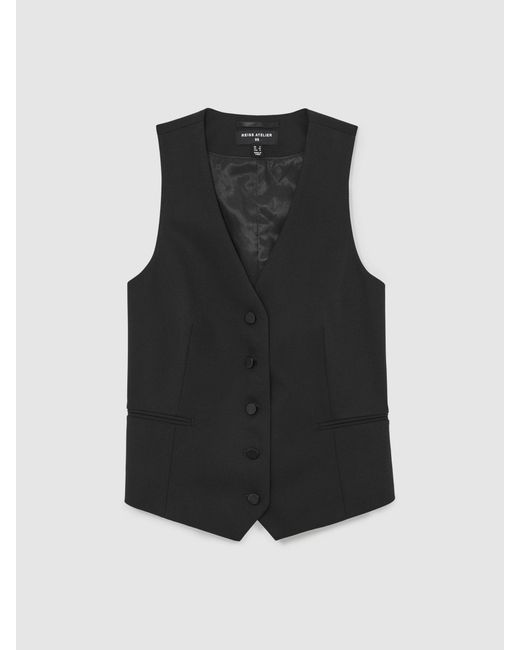 Reiss Black Atelier Wool-Blend Tuxedo Waistcoat