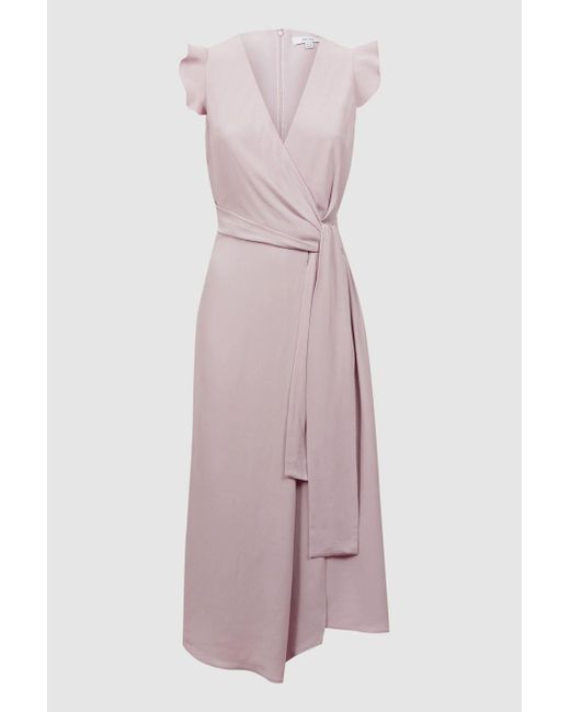 Reiss Pink Willow - Lilac Wrap Tie Midi Dress