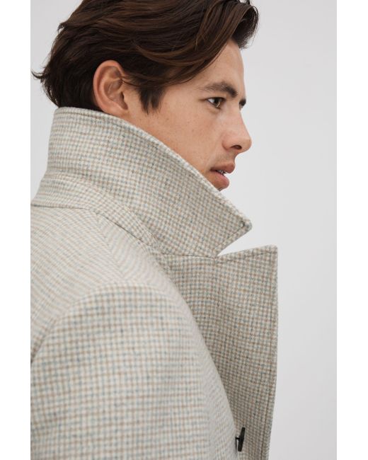 Reiss Natural Review - Oatmeal Wool Blend Herringbone Coat for men