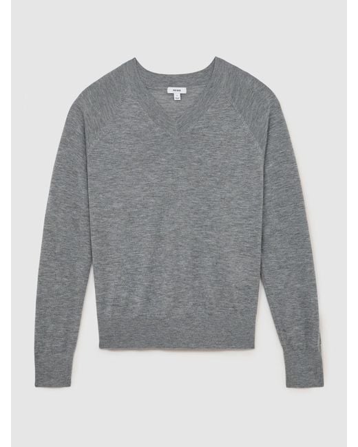 Reiss Gray Merino Wool V-Neck Jumper