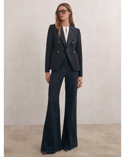 Reiss Blue Gigi - Navy Petite Wool-blend Double-breasted Blazer, Us 10