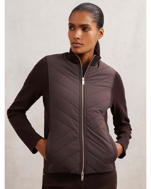 Reiss Brown Hybrid Quilted Zip-Through Knit Jacket