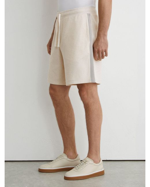 Reiss Natural Cotton-Blend Side-Tape Crochet Shorts for men