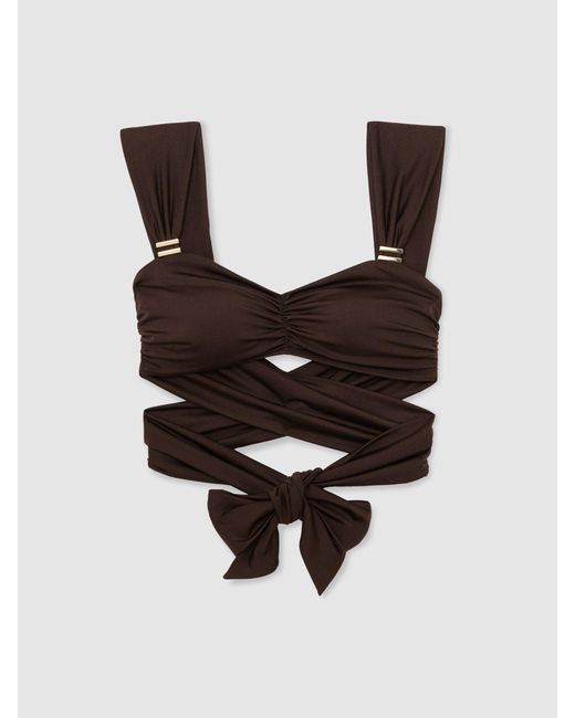 Reiss Black Wrap-Around Ruched Bikini Top