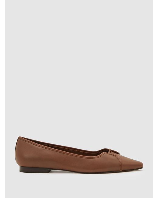Reiss Brown Leather Pointed-Toe Ballerina Shoes