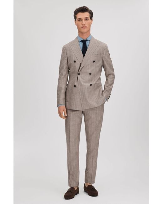 Reiss Gray Epsom - Mocha Slim Fit Wool-silk-linen Double Breasted Blazer for men