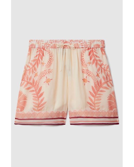 Reiss Multicolor Chloe - Cream/coral Printed Drawstring Shorts