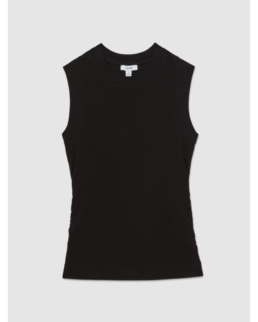 Reiss Black Fine-Rib Ruched Vest Top