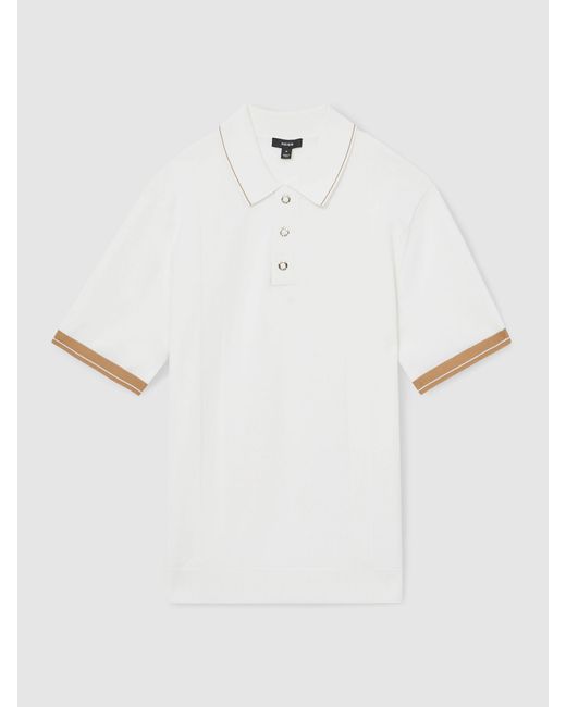 Reiss White Camel Tipped Knit Polo Shirt for men