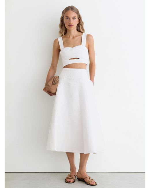 Reiss White Cotton-Blend Jacquard Crop Top