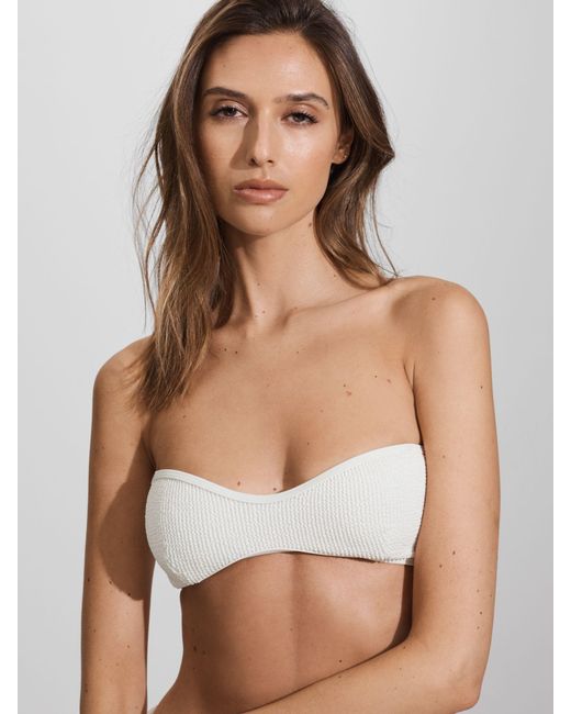 GOOD AMERICAN Multicolor Cloud White Always Fits Textured Halter Neck Bikini Top