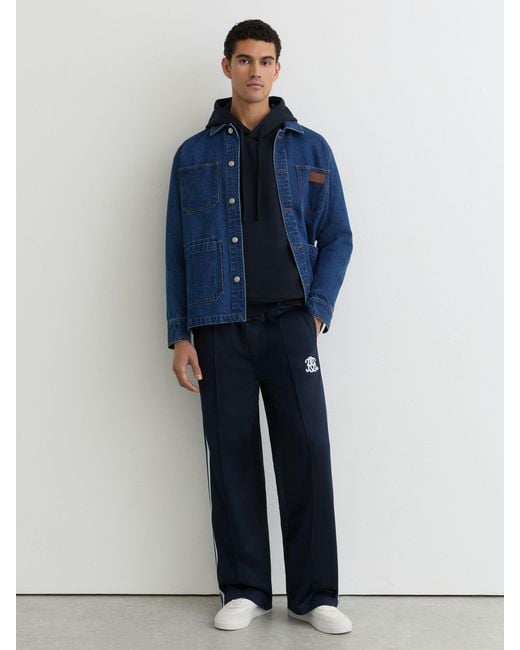 Reiss Blue Monogram Embroidered Relaxed Hoodie for men