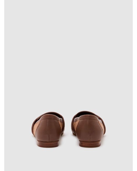 Reiss Natural Raffia Leather Trim Loafers