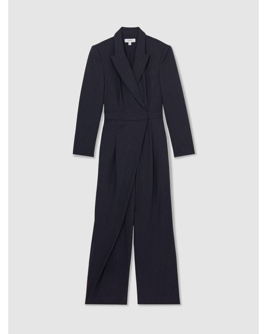 Reiss Natural Pinstripe Tailored Wide-Leg Jumpsuit With Wool